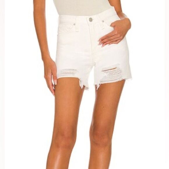 Hudson NWT Devon High Rise Boyfriend Short in White Destructed Size 31 - Picture 1 of 7